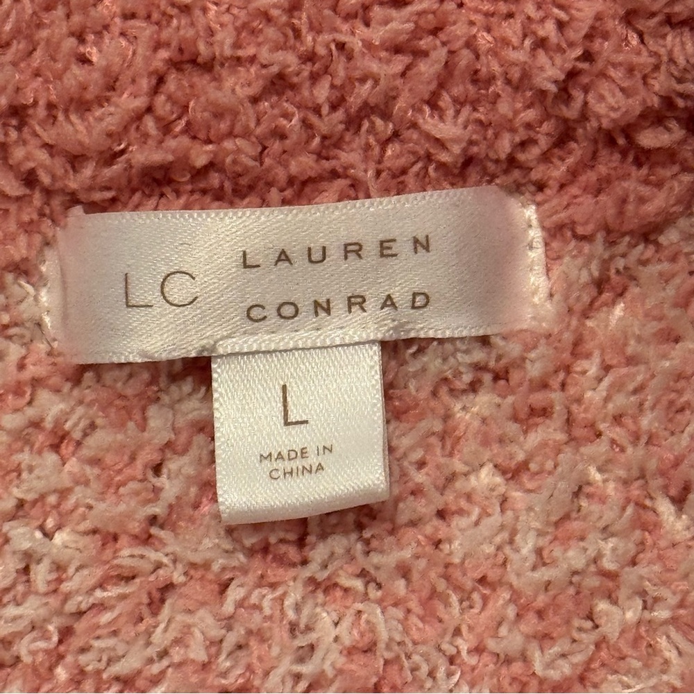 LC Lauren Conrad Cozy Pink Cream Plaid Long Sleeve Thick Knit Sweater Womens L - Picture 6 of 10